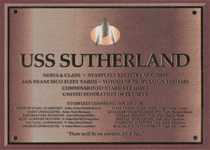The Nebula class USS Sutherland's plaque